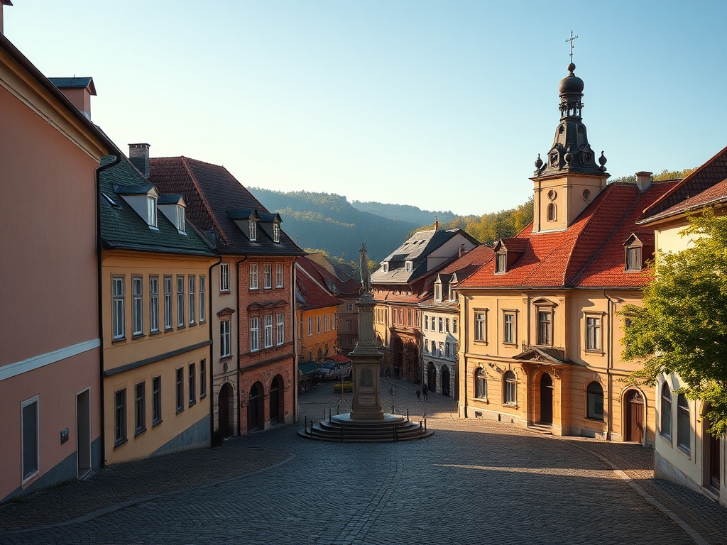 Ulica Kłodzka w okresie transformacji, widok na zabytkową zabudowę miasta z przełomu XX i XXI wieku